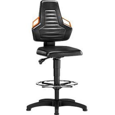 Werkstoel, glijders + voetenring, bekleed met kunstleder zwart, handgrepen grijs