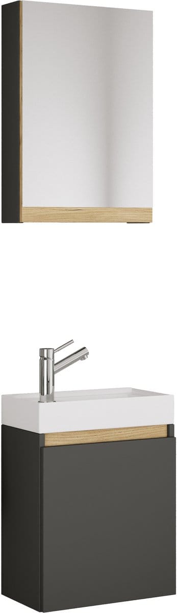 VCM 3-tlg. Gäste-WC Set mit Waschbecken und Spiegelschrank – platzsparender Gästewaschtisch mit Stauraum – Maße Unterschrank: H. 55 x B. 41 x T. 22 cm, Spiegel H. 58 x B. 40 x T. 13 cm Cosila