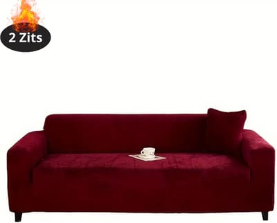 Livano Bankhoes - Bankbeschermer - Stretch - Sofa Cover - Pluche - Bordeauxrood - 2 Zits
