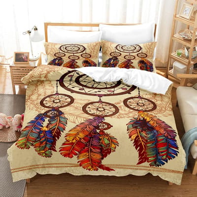 Dromenvanger Beddengoed Set Kleurrijk Chic Boho Mandala Bloemenveer Ontwerp Dekbedovertrek Set Enkel Dubbel King Bed Deksel Maat EU Twin 135x200cm beige