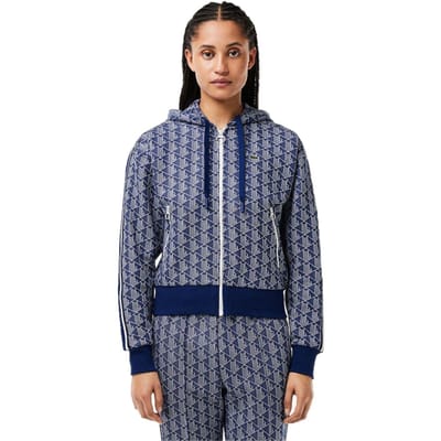 Lacoste Hoodie voor dames met all-overprint, geribd, normale pasvorm en doorlopende ritssluiting (Methylblauw)