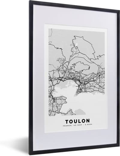 Fotolijst incl. Poster - Frankrijk - Plattegrond - Kaart - Toulon - Stadskaart - 40x60 cm - Posterlijst
