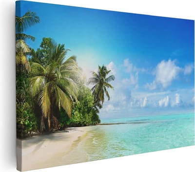 Artaza Canvas Schilderij Zee - 30x20 cm - Klein - Wanddecoratie Strand - Muurdecoratie Palmbomen - Kamer Accessoires Woonkamer