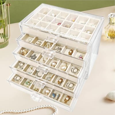 Earring Holder Organizer met 5 Lades van Transparant Acrylaat voor Sieraden en Oorbellen, Ideaal voor Vrouwen en Meisjes