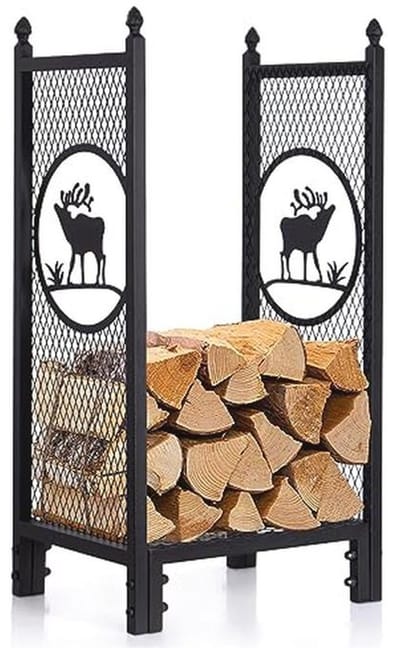 Houten Binnenplank voor Brandhoutopslag met Elandmotief – Draagvermogen 60 kg, 40 x 30 x 80 cm, Geschikt voor Binnen en Buiten