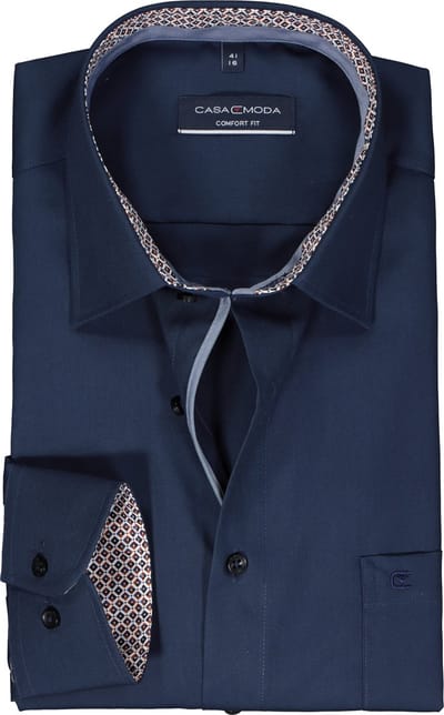 CASA MODA comfort fit overhemd - popeline - donkerblauw - Strijkvriendelijk - Boordmaat: 39 (EU maat: M)