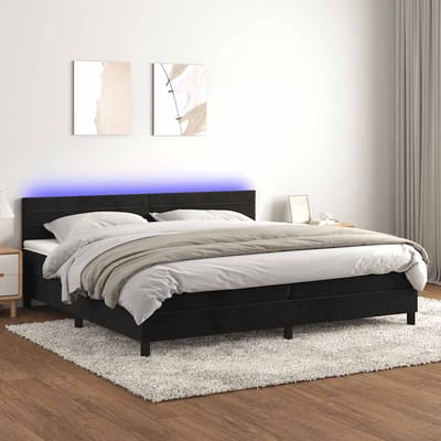 vidaXL - Boxspring - met - matras - en - LED - fluweel - zwart - 200x200 - cm