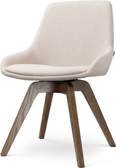 Nolon Noor-Isa draaibare Eetkamerstoel beige - walnoot houten onderstel - japandi - stijlvol - stoffen zitting