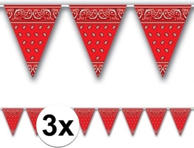 Boeren zakdoek vlaggenlijn - 3x - 366 cm - Cowboy western thema feestversiering - rood