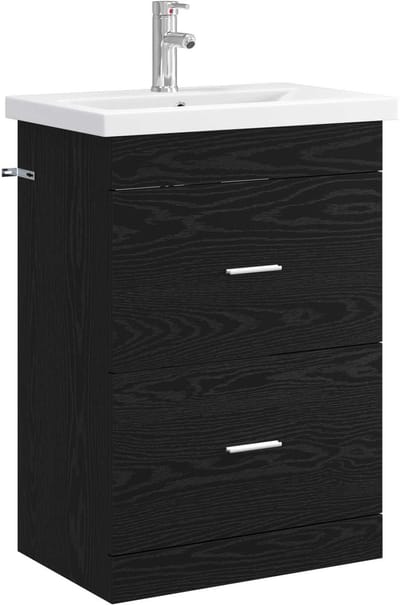 vidaXL - Badkamermeubel - Set - Zwart - eiken - 61 - x - 40 - x - 84,5 - cm - Bewerkt - hout