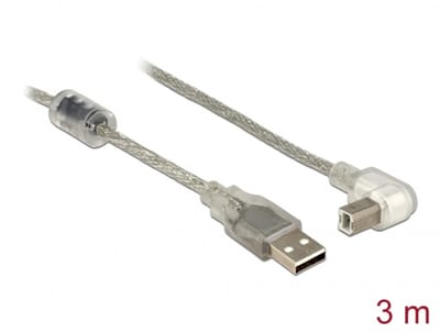 Delock Cable USB 2.0 Type-A male > USB 2.0 Type-B male angled 3.0 m transparent