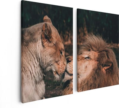Artaza Canvas Schilderij Tweeluik Leeuw En Leeuwin Koppel - Liefde - 80x60 - Foto Op Canvas - Canvas Print