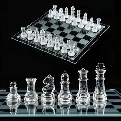 Glazen schaakbord - Schaakspel set - Educatief spel - Draagbaar ontwerp - 25x25 cm - Transparant