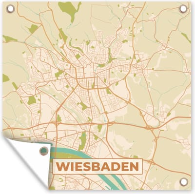 Tuin poster Plattegrond - Wiesbaden - Vintage - Kaart - Stadskaart - 200x200 cm - Tuindoek