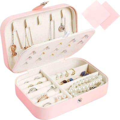 Behave Luxe Sieradendoos Dames met Spiegel & Druksluiting – Roze – Compacte Reis Sieraden Organizer – Incl. 2 Poetsdoekjes – Cadeau Idee