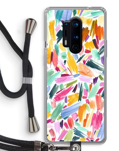 Case Company® - Hoesje met koord geschikt voor OnePlus 8 Pro hoesje met Koord - Watercolor Brushstrokes - Telefoonhoesje met Zwart Koord - Bescherming aan alle Kanten en Over de Schermrand