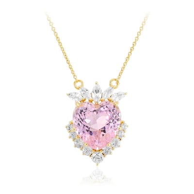 Cavill - Vergulde Zilveren Halsketting - 8,06 ct Hartvormige Afghaanse Kunziet - 1,312 ct Cambodjaanse Zirkonen - Elegante Dames Ketting