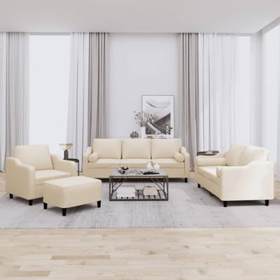 vidaXL - 4-delige - Loungeset - met - kussens - stof - crèmekleurig