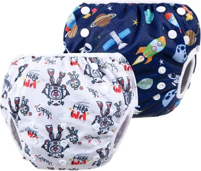 Herbruikbare zwemluier voor babyjongens en meisjes - 2-pack, UV-bescherming, comfortabel en verstelbaar, perfect voor zwemlessen en vakanties