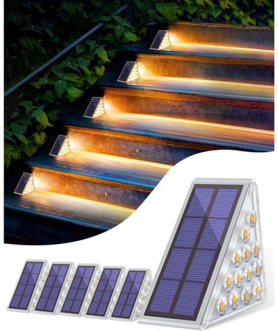GELLDG Buitenverlichting op zonne-energie - 6 stuks - 3000K warm wit licht - Trapverlichting op zonne-energie - 13 LED-traptreden - Tuinverlichting - IP65 waterdicht - Geschikt voor terrassen, looppaden, trappen, paden, vloeren en balkons