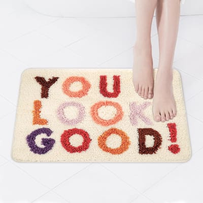 Dailygoods - Badmat, 40 x 60 cm, badkamermatten, douchemat, buitendouche, kleurrijke letters, zachte microvezel, antislip badmatten, badkamertapijt voor badkuip, toilet, wasruimte, balkon (beige)