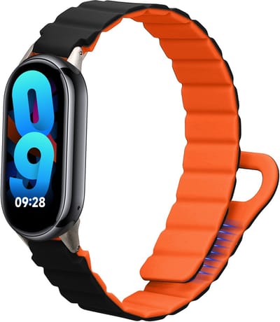 kwmobile sporthorloge band geschikt voor Xiaomi Mi Band 10 / Mi Band 9 / 8 bandje - Smartwatch of activity tracker polsband - Met magneetsluiting - In zwart / oranje