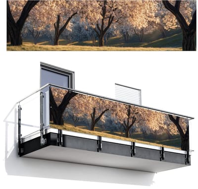 Balkonscherm 300x80 cm - Balkonposter Bomen - Bloesem - Lente - Balkon scherm decoratie - Balkonschermen - Balkondoek zonnescherm