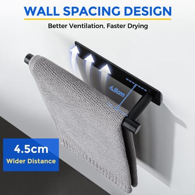 Handdoekhouder Zonder Boren Zwart Badkamer Handdoekstang 20cm roestvrij staal handdoekenrek, Zelfklevende Handdoekrail voor badkamer, EGDX2501-3M-200-B