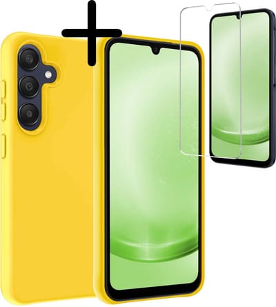 Hoesje Met Screenprotector - Geschikt voor Samsung Galaxy A25 - Sterk & Shockproof - Back Cover - Siliconen Case - Telefoon Hoes - Geel