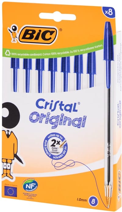 BIC Cristal Original Balpen - Blauw - Doos van 8 - Medium Punt 1.0 mm