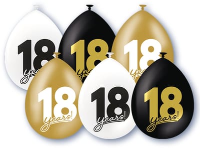 BTH – 18 Jaar Ballonnen – 6 Stuks – Zwart-Wit-Goud – 18 Jaar Verjaardag Celebration Decoratie – Latex Ballonnen