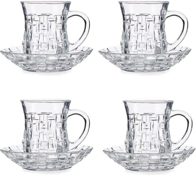 Vivalto Theeglas met Schotel en Oor - 125ml - Set van 4 - Turkse Theeglazen