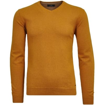 Ragman Trui V-Neck Supersoft Cotton Cashmere Knitted Elbow Patches Pumpkin / male