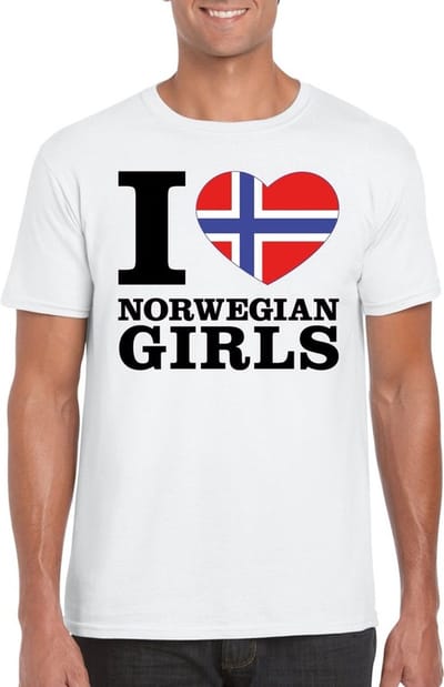 I love Norwegian girls t-shirt wit heren - Noorwegen shirt S