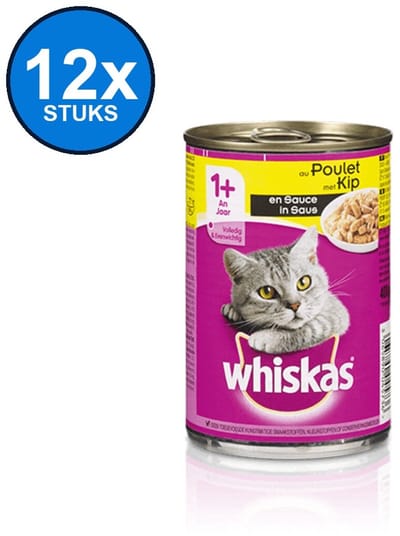 12x Whiskas Adult - Brokjes in Saus Kip - Kattenvoer - 400g