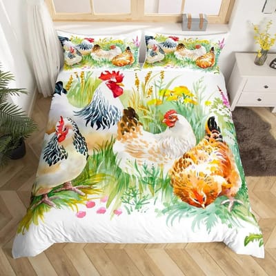 Schattig Kip Dekbedovertrek King Queen Kleurrijk Haan Beddengoed Set Boerderijdier Dekbedovertrek Grappig Rustiek Boerderijhuis Quiltovertrek US Twin 172x218cm