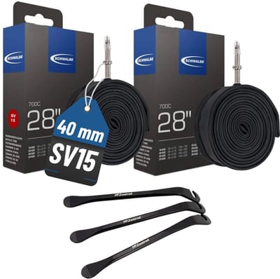 2x Schwalbe binnenband SV15 40mm 28" 18/28-622/630 met 3 bandenlichters