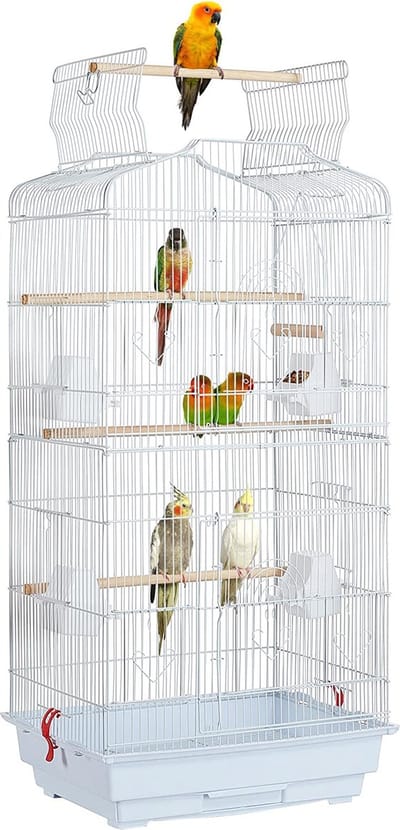Papa simba Vogelkooi ,volière ,met draagbaar handvat met 4 voerbakken ,3 zitstokken, 46 x 35 x 92 cm , Wit, HMTM-BC-10001-white