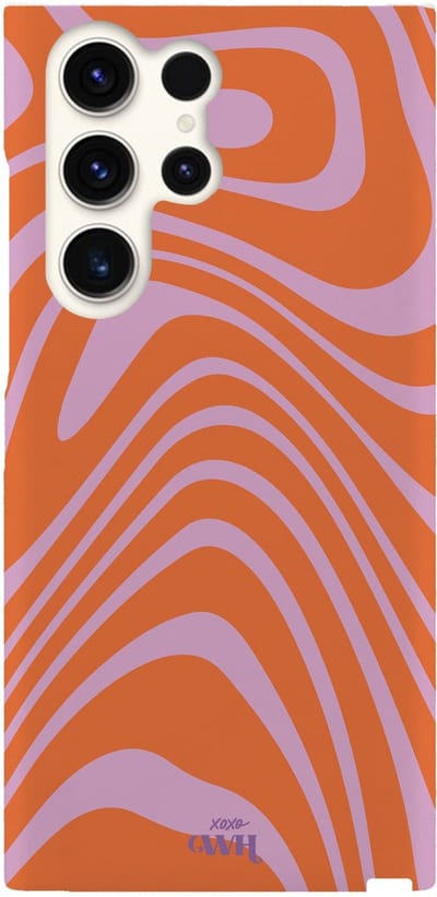 xoxo Wildhearts Boogie Wonderland Orange - Single Layer hoesje geschikt voor Samsung Galaxy S23 Ultra - Siliconen hoesje met print - Backcover hardcase - Hard cover - Golvend patroon - Oranje / Paars