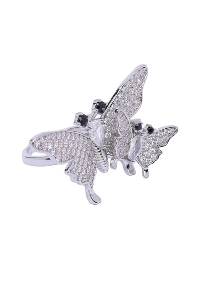 AVANT-GARDE PARIS Silver Ring - Cute Flutter Design - Free-Size - Rhodium Plated with Sparkling Stones