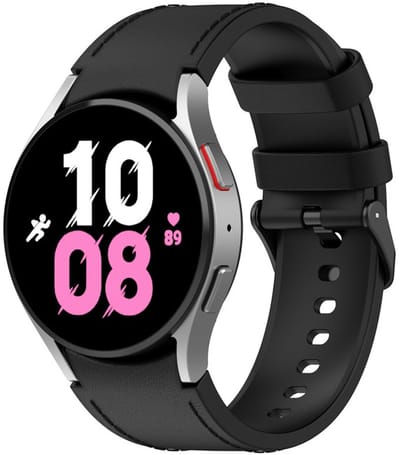 Siliconen leren bandje - geschikt voor Samsung Galaxy Watch 7 (40 & 44mm) / Watch 6 (Classic) / Watch 5 (Pro) / Watch 4 (Classic) / Watch FE - hybride leer look - zwart
