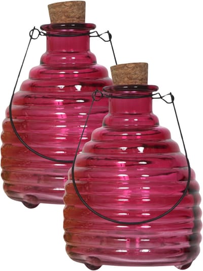 Luance Wespenvanger/wespenval met hengsel - 2x - glas - rood - D13 x H17 cm