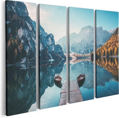 Artaza Canvas Schilderij Vierluik Twee Bootjes Op Het Meer In De Bergen - 80x60 - Foto Op Canvas - Canvas Print