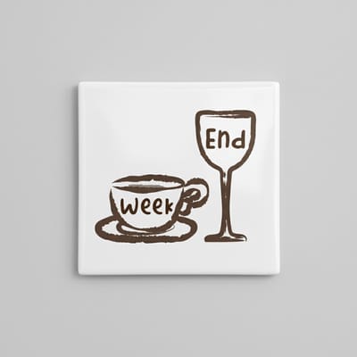Weekend Koffie & Wijn Decoratie Tegel “End Week” – Ontspannende Wanddecoratie voor Keuken & Woonkamer – 15 x 15 cm Keramische Tegel