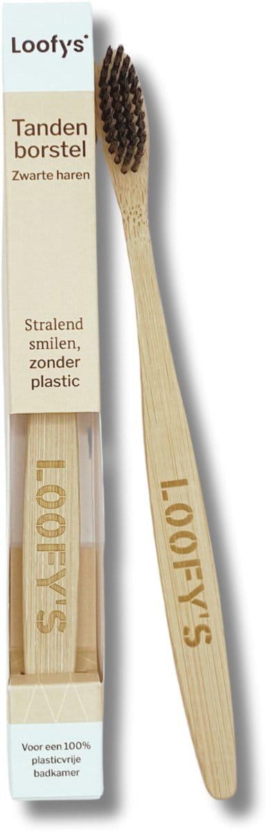 Loofys Bamboe Tandenborstel Zwart - Duurzame & 98% Plasticvrije Tandenborstel - Medium Haren - Vegan & Zero Waste