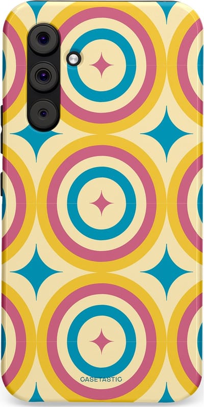 Casetastic hoesje geschikt voor Samsung Galaxy A54 (2023) 5G - Dubbellaagse bescherming - Swinging Retro Boogie Circles - Fashion Case - Crème Goud Lichtblauw Koraal