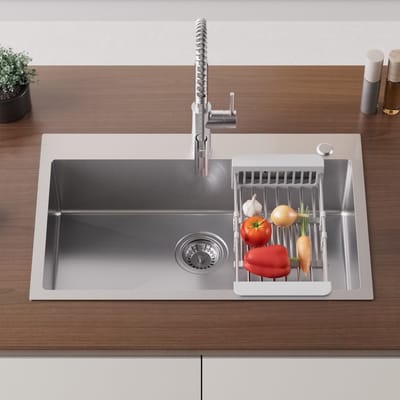 CECIPA max Spoelbak 70x45 cm - Spoelbak Keuken RVS - Spoelbakken Keuken - Wasbak Keuken met Afvoersysteem- Geschikt voor 80 cm spoelbakkast