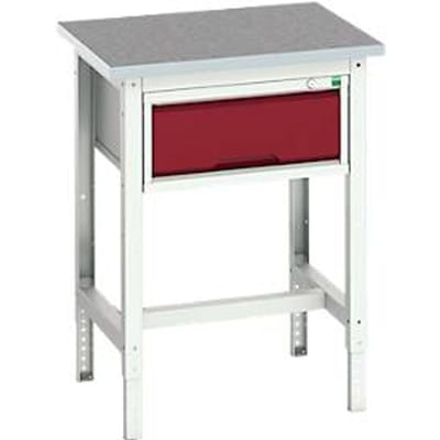 Bott verso werkbank, linoleumblad, 1 lade, met kruisschoorset, B 700 x D 600 x H 780 - 930 mm, RAL 7035 lichtgrijs / paarsrood