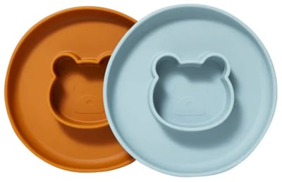 Liewood - Set van 2 siliconen borden - Mr Bear - Sea Blue en Mustard