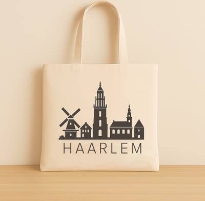 Canvas Tote Bag – Stoffen tas Haarlem Skyline – Duurzame katoenen shopper – Herbruikbare boodschappentas – Souvenir & Cadeau - Schoudertas - Skyline Haarlem - Souvenir Haarlem -